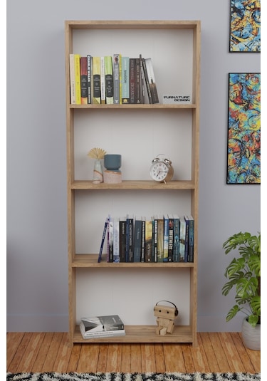 5 Raflı Kitaplık Arkalıklı Geniş Raf Kütüphane 170cm Atlantik Çam