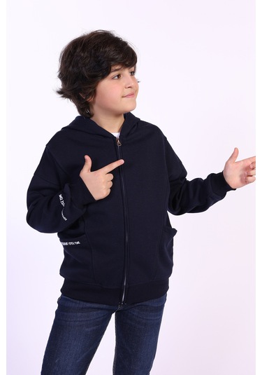 Toontoy Erkek Çocuk Cep Dıfferent Style Tıme Baskılı Hırka Gri Melanj