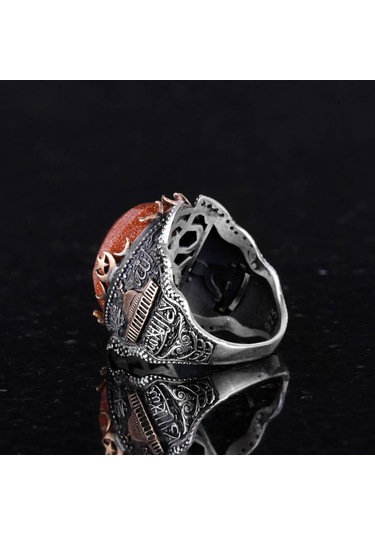 925 Ayar Gümüş Erkek Yüzüğü, Kahverengi Güneştaşı Oluşturulmuş Taş Yüzük Gümüş