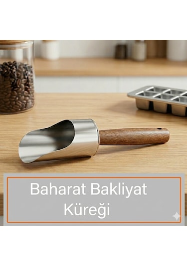 Ahşap Saplı Çelik Şık Baharat Kaşığı Küreği Bakliyat Küreği Baharat Küreği
