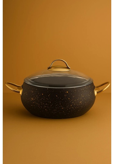 Granit Tencere 20 Cm 2.5 Litre, Gold Kulplu, Yanmaz Yapışmaz