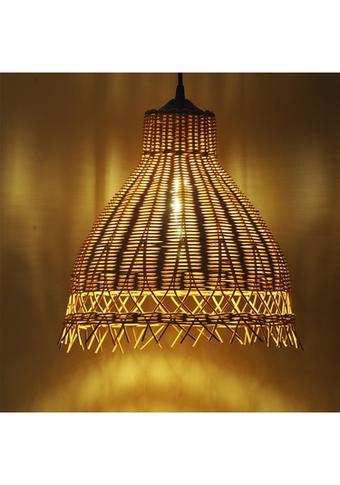 Rattan Bambu Sarkıt Avize: Tulıp 33x40cm Hasır