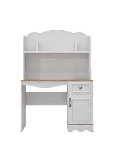 Baby Darling %100 Mdf Lisa Çalışma Bilgisayar Masası Meşe Beyaz Üst Ünite Dahil Beyaz