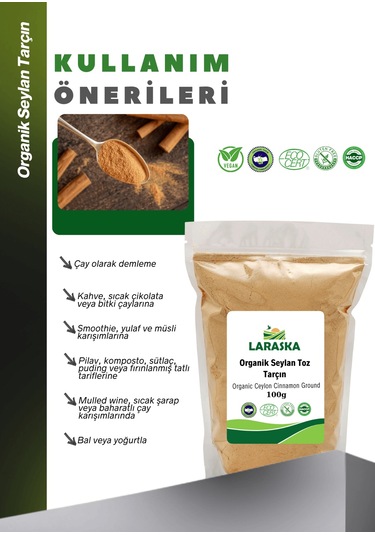 Organik Seylan - Seylon Tarçın Toz 100g - Organic Ceylon Cinnamon Powder -glutensiz Katkı Maddesiz