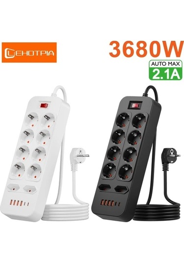 Besthome1 Dream011 Siyah 3680w Avr. Fişi 16sı 1 Arada 10a 6 Usb 2 Type C 18m Kablosu Ev Ofis Paneli Güç Dağıtma