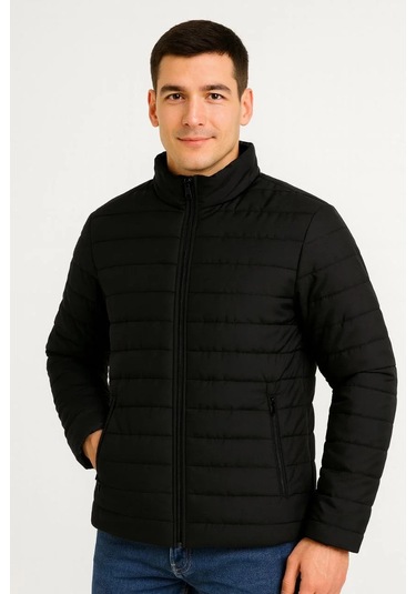 Erkek Bomber Mont Ceket Su İtici Kumaş, Kapitone Astarlı, Fermuarlı, Kışlık - Siyah Siyah