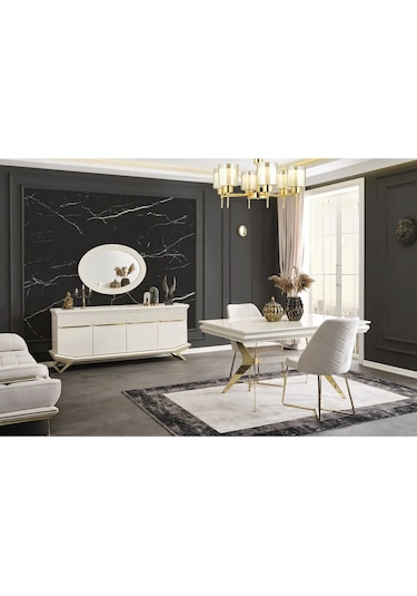 Angel Yemek Odası Takımı Yemek Masası + 4 Adet Sandalye Beyaz