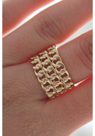 Kalın Zincir Yüzük Ayarlamalı Gold