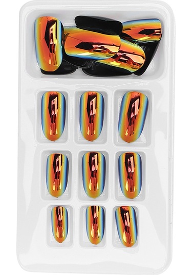 24 Adet Moda Takma Tırnak Çıkarılabilir Parlak Renkli Takma Tırnak Yama Tam Kapatıcı Tırnak Sanatı İpuçları