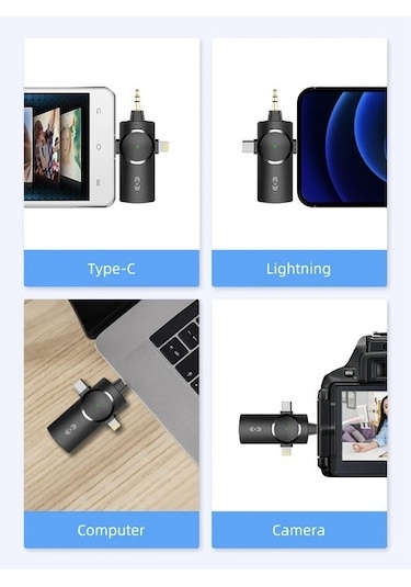 Type-c Apple Uyumlu iPhone İkili Kablosuz Yaka Mikrofonu 3in1 Pc Android İos