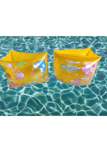 Sarı Hayvan Desenli Üçgen Kolluk 3-6 Yaş İçin Yüzme Kolluğu, Deniz Ve Havuz Aksesuarları Sarı