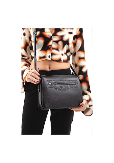 Tamer Tanca Kadın Hakiki Deri Siyah Omuz Çanta 898 3014 Bn Canta Sk 22/23 Sıyah Floter/sıyah Yılan Siyah