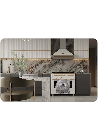 Lavanta Desen, Fırfırlı, Fırın Önlüğü Örtüsü Ve Eldiveni