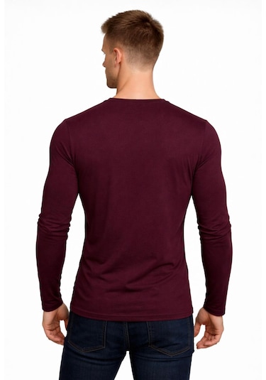 Axxel Erkek Koyu Mürdüm Pamuklu Likralı Süprem Uzun Kollu T-shirt-d236 Koyu Mürdüm
