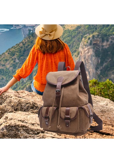 Suntek Kanvas Sırt Çantası Okul Yürüyüş Satchel Çanta Kahve Rengi Kahverengi