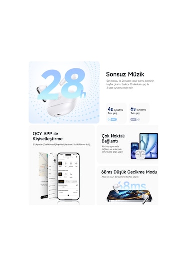 Qcy Melobuds N50 ANC HT12 Bluetooth 5.4 6 Mikrofonlu Kulak İçi Kulaklık