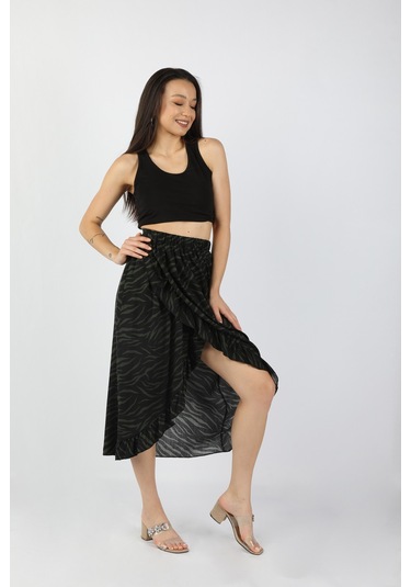 Kadın Fırfırlı Viskon Etek Çok Renkli