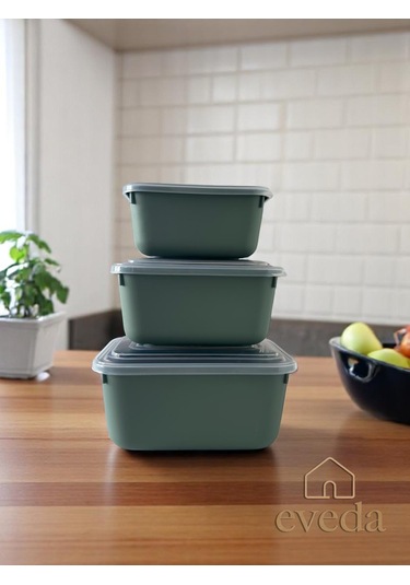 Eveda Snaplid Line Dikdörtgen Üçlü Set Yeşil Düz