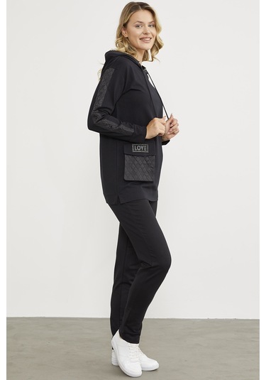 Rahat Kalıp Büyük Cepli Eşofman Takım - Siyah 001