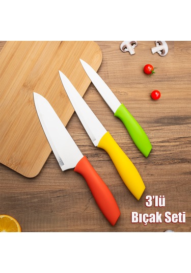 Porsima 3155-3'lü Bıçak Seti Meyve Et Doğrama Bıçağı Şef Bıçağı Çok Renkli