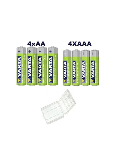 Varta 56706 Ready2USE 2100 mAh AA Kalem Pil 4'lü + Varta 800 mAh AAA Şarjlı Pil + Pil Kutusu