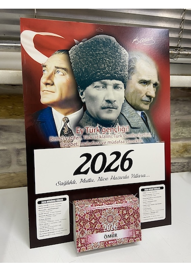 Ömür Takvim Atatürk Görselli 3.bölge 2026 Kartonlu Yapraklı Duvar Takvimi
