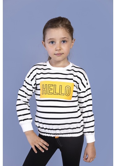 Toontoy Kız Çocuk Çizgi Desenli Baskılı Sweatshirt Ekru