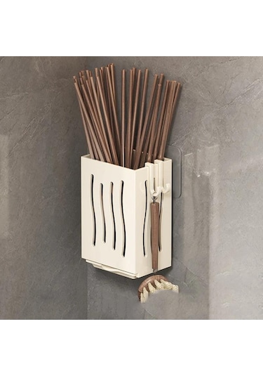 Beyaz Mutfak Eşyası Rafı-çok Fonksiyonlu Drenaj Çubuk Tutucu, Duvara Monte Veya Bağımsız Çatal Saklama Kutusu, Plastik