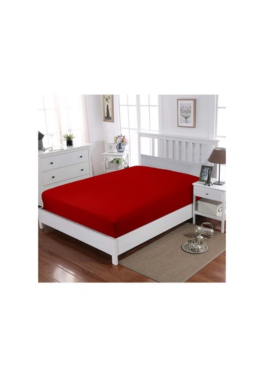 Lastikli %100 Pamuk Penye Çarşaf 140x200 Kırmızı