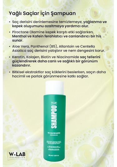 W-Lab Cosmetics Yağlı Saçlar İçin Şampuan 400 Ml