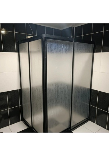 Nokta Duşakabin 110 x 70 Teknesiz Mika Plastik Camlı Siyah Profilli Duşakabin Şeffaf