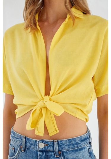 4230 Kadın Bağlamalı Yazlık Keten Gömlek Sarı Sarı 4230 Kadın Bağlamalı Yazlık Keten Gömlek Sarı Sarı