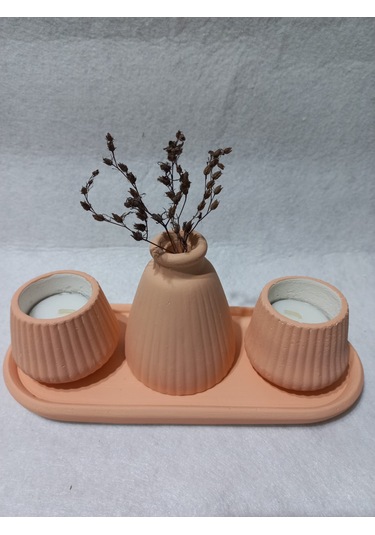 Pampas Vazolu Tabaklı İkili Tealight Mumluk Set Random Çok Renkli