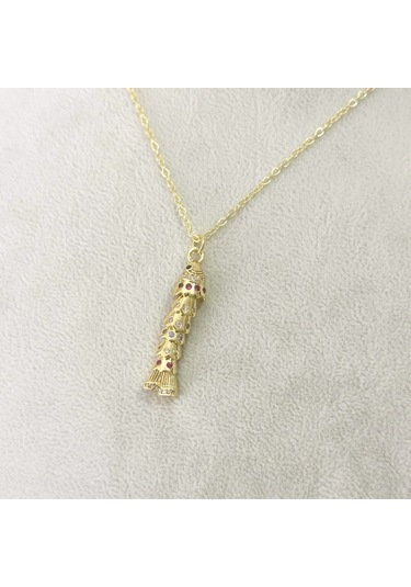 Renkli Taşlı Hareketli Balık Kolye Gold Gold