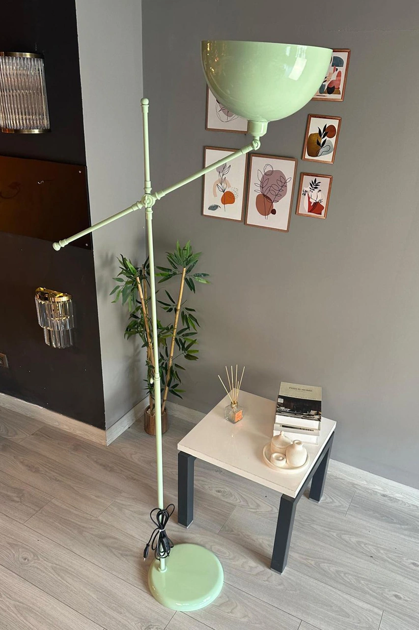 Mint Makas Gövde Lambader Hareketli Başlık Modern Dekoratif Metal Oturma Odası Çalışma Odası Zemin Lambası Su Yeşili