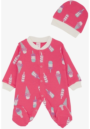 Breeze Kız Bebek Patikli Tulum Dondurma Desenli 0-6 Ay, Fuşya-fuşya Fuşya