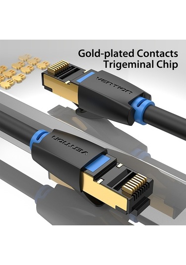 Pazly Ventıon Cat8 Ağ Kablosu 40gbps 2000mhz Sftp Çift Koruma Tam Bakır Altın Kaplı Rj45 Oyuncu İçin 1m İkabf