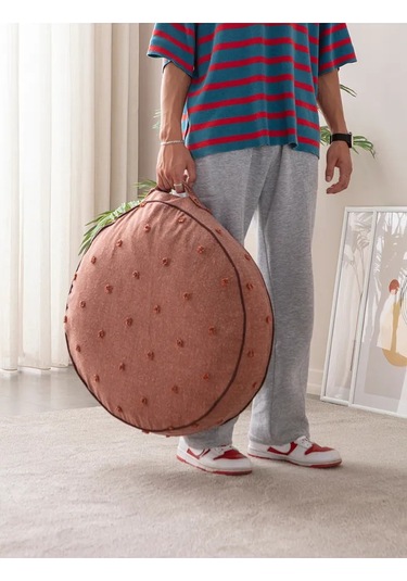 Çok Amaçlı Puantiyeli Keten Yer Bahçe Minderi Fermuarlı İç Dolgulu Yıkanabilir 60x69 Kiremit