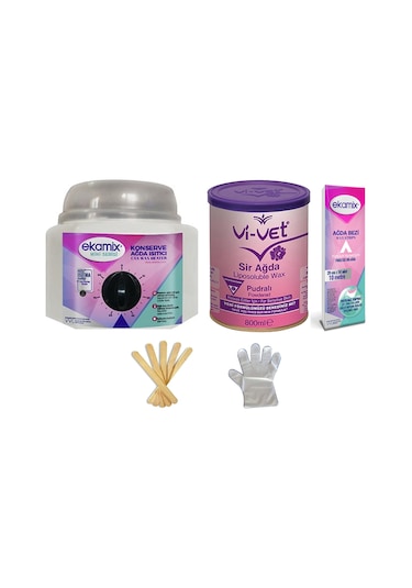 Ekamix Konserve Ağda Makinesi + Vivet Pudralı Ağda 800 ML + Bez 10 M