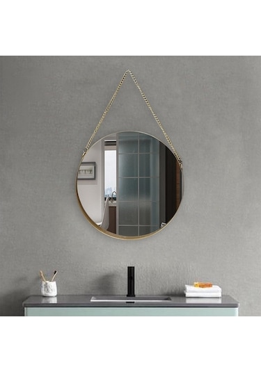 Pazly Yuvarlak Yatak Tarzı Suntek İskandinav Duvar Banyo Aynası İp Altın