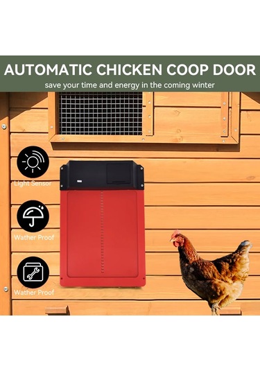 Otomatik Tavuk Kümesi Kapı Açacağı Akülü Işık Algılama Kontrolü Su Geçirmez Pet Red Unmarked