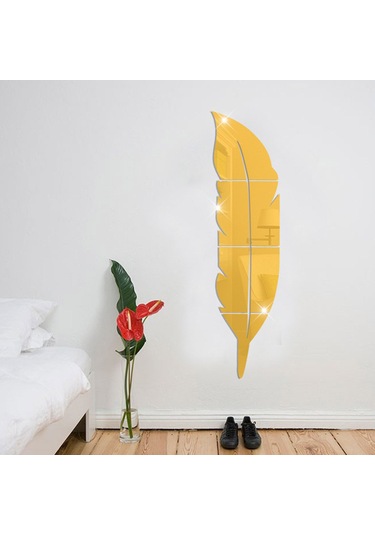 Gajeena 3d Kanat Şekilli Akrilik Ayna Duvar Sticker, Büyük Boy Altın 120x30cm , Koruyucu Filmi Ve Çift Taraflı Bandı İle, Ev Dekoru İçin Kolay Kurulum Altın