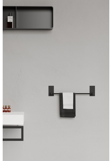 Paslanmaz Çelik Siyah Yapışkanlı Havluluk - Havlu Askısı 45 Cm Mat Siyah