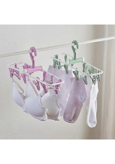 Ganzhoushop Ev Kurutma Rafı Çorap İç Çamaşırı Askısı Balkon İçin 12 Mandallı Katlanabilir Çamaşır Kurutma Rafınordic Blue Çok Renkli