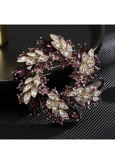 Novahub Broş Üst Düzey Kadın Lüks Mizaç Avusturya'dan İthal Kristal Korsaj Takım Aksesuarları Atmosferik Çok Yönlü İğne Mor Mor