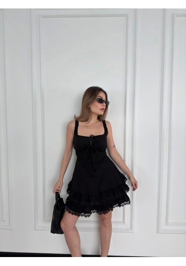 Tua Moda Mini Askılı Elbise - Siyah Siyah