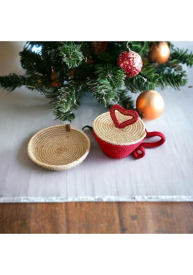 Sevgililer Günü Hediyesi, Hasır Sepet, Fincan Sepet, Jüt Sepet, %100 Doğal Dekoratif Hasır Sepet 001
