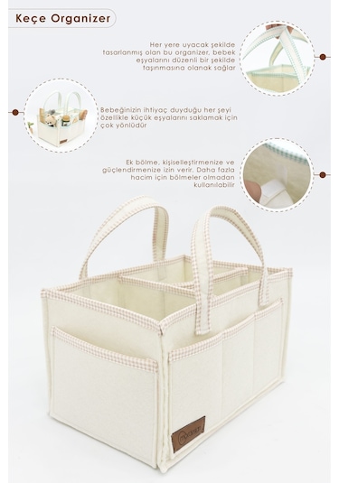 Mordesign 3'lü Bebek Bakım Seti Keçe Anne Bebek Organizeri, Su Geçirmez Alt Değiştirme Pedi, Alt Açma Çantası Bej Zg980 Bej