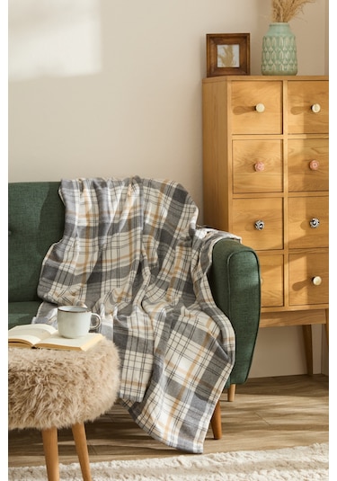 Karaca Home Flanel Throw Tv Battaniyesi Bej Siyah