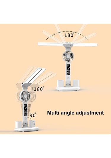 Maoyaya Fanlı Çift Kafa Led Masa Lambası, Dokunmatik Kontrol, Saat Ve Kalem Tutuculu Diğer